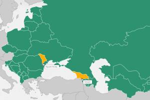 Landkarte, auf der die Republik Moldau und Georgien farblich hervorgehoben sind.