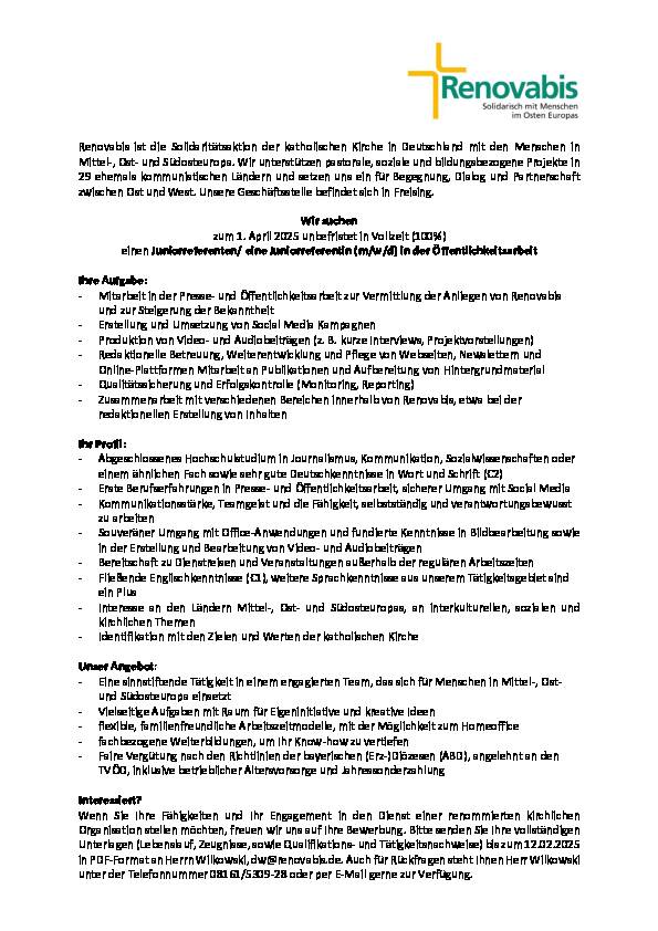 Juniorreferent/Junioreferentin (m/w/d) in der Öffentlichkeitsarbeit